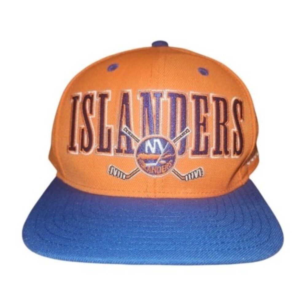 Reebok NY Islanders Face Off Snapback Hat Y2K Orange Blue NHL Crossed Sticks